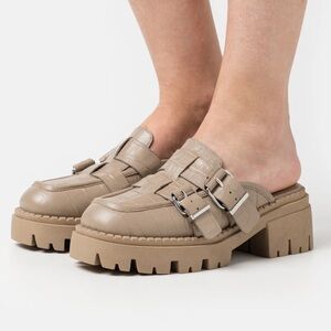 Free People Beige Buckle Loafers